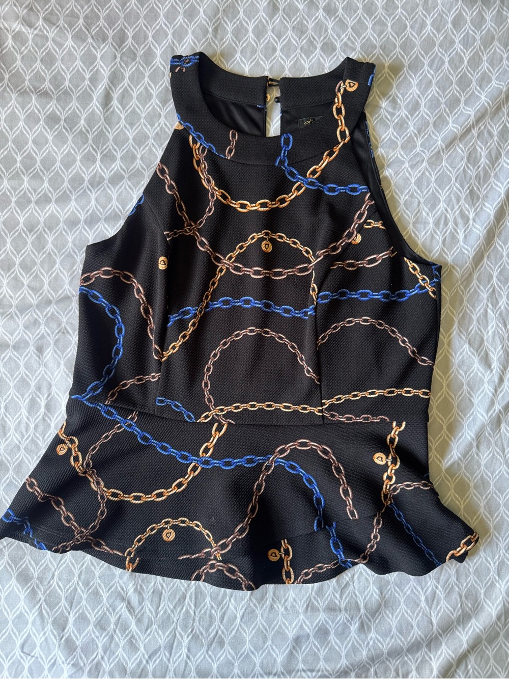 Thalia Sodi Black Chain-Print Sleeveless Peplum Camisole
